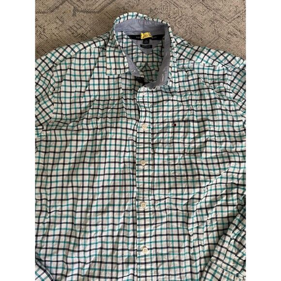 Tommy Hilfiger Blue Plaid LS‎ Button Down Dress Shirt Sz XL Preppy Office - Picture 2 of 6